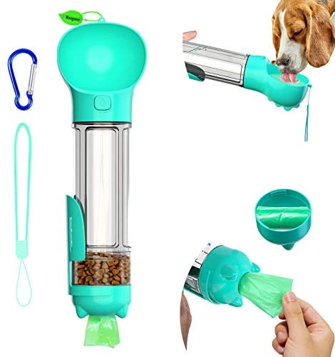 Baogaier Botellas de Agua para Perros 500ml Bebederos de Agua para Mascotas al Aire Libre, 5 en 1 Multifuncional Dispensador, Platos, Almacenamiento de Comida de Viaje para Gato Perros, Azul -