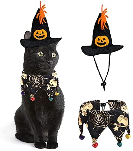 Pegajoso lavar sistema Disfraz de gato para Halloween, capa de Halloween y cono, sombrero de  fiesta, con gorro de mago, para mascotas, perro, Halloween, con sombrero de  bruja (araña) - Por el perro