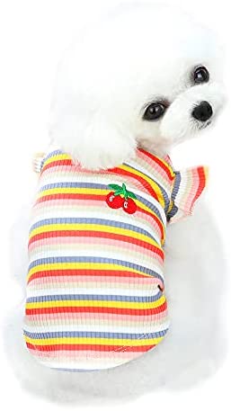 YAODHAOD Camisa para perros de algodón a rayas, Ropa para perros a rayas de colores, Diseño de volantes en los hombros, básica para niños y niñas pequeños (naranja,