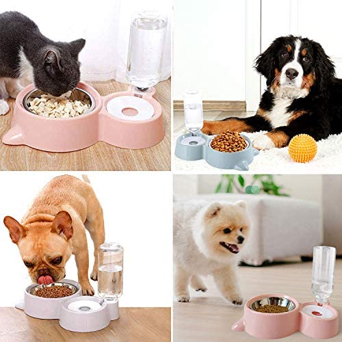 L Gato para Perro Cuenco de Agua automático Oreilet Comedero Doble para Mascotas Bebedero para Perros 